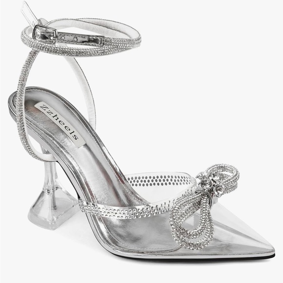 ZzHeels Woman bow knot silver heels - Picture 1 of 6